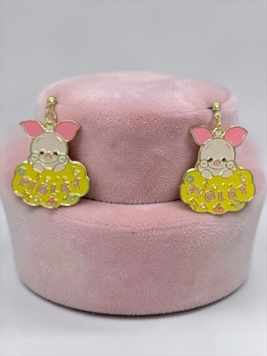 Alaska wild Rose designs Jewelry - Piglet Stud Dangle Earrings with Pink and Yellow Accents